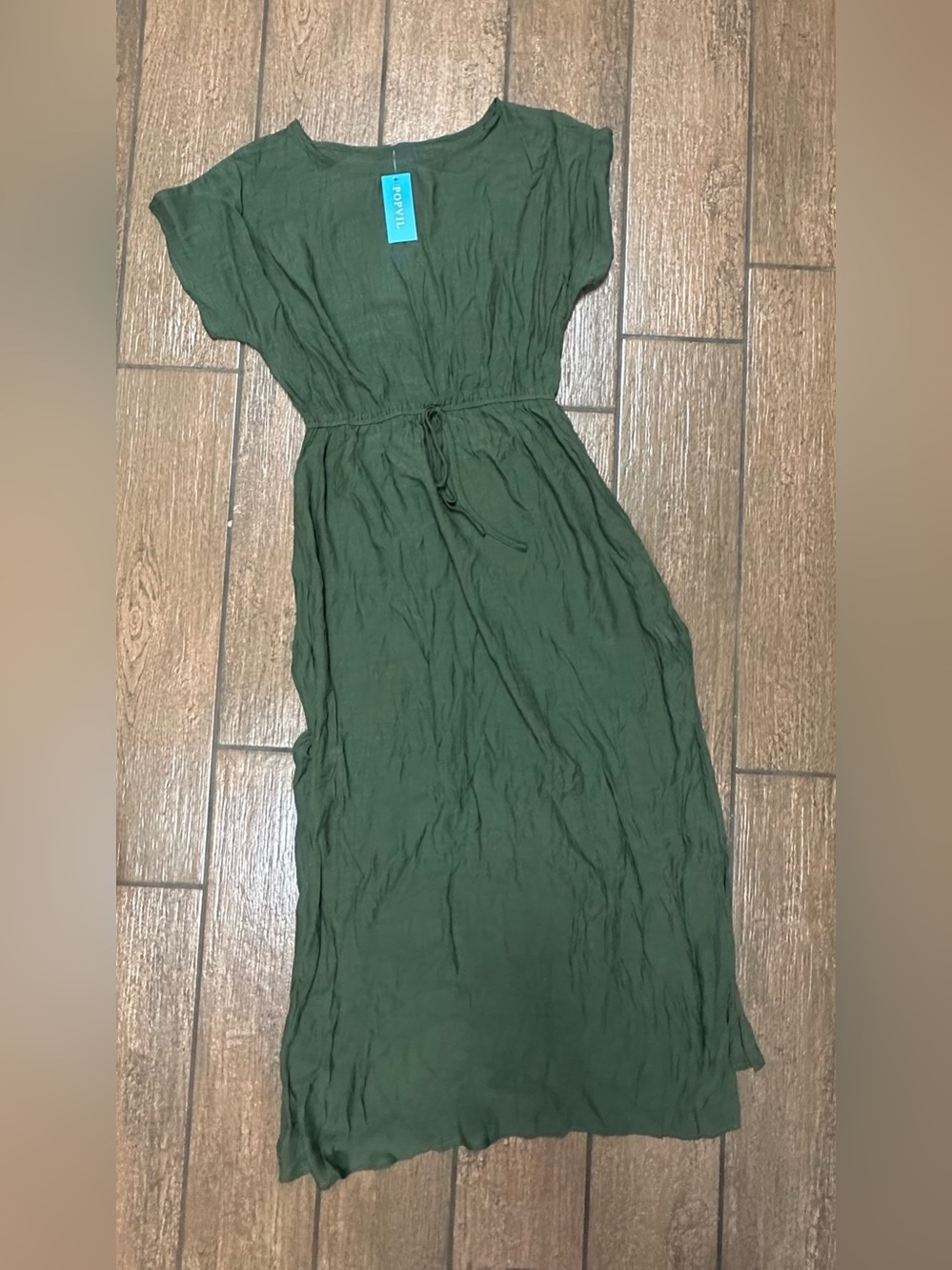 Lightweight Olive Green Drawstring Swim Cover-Up